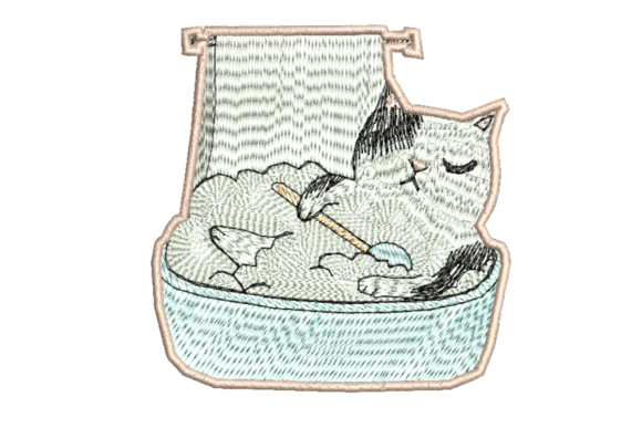 Cat in Bath Embroidery Design