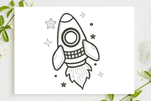 Rocket Taking off: Space-Themed Embroidery